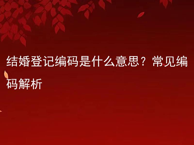 结婚登记编码是什么意思？常见编码解析 结婚登记编码与结婚证上的证件编号有什么区别？如何查询自己的结婚登记编码？